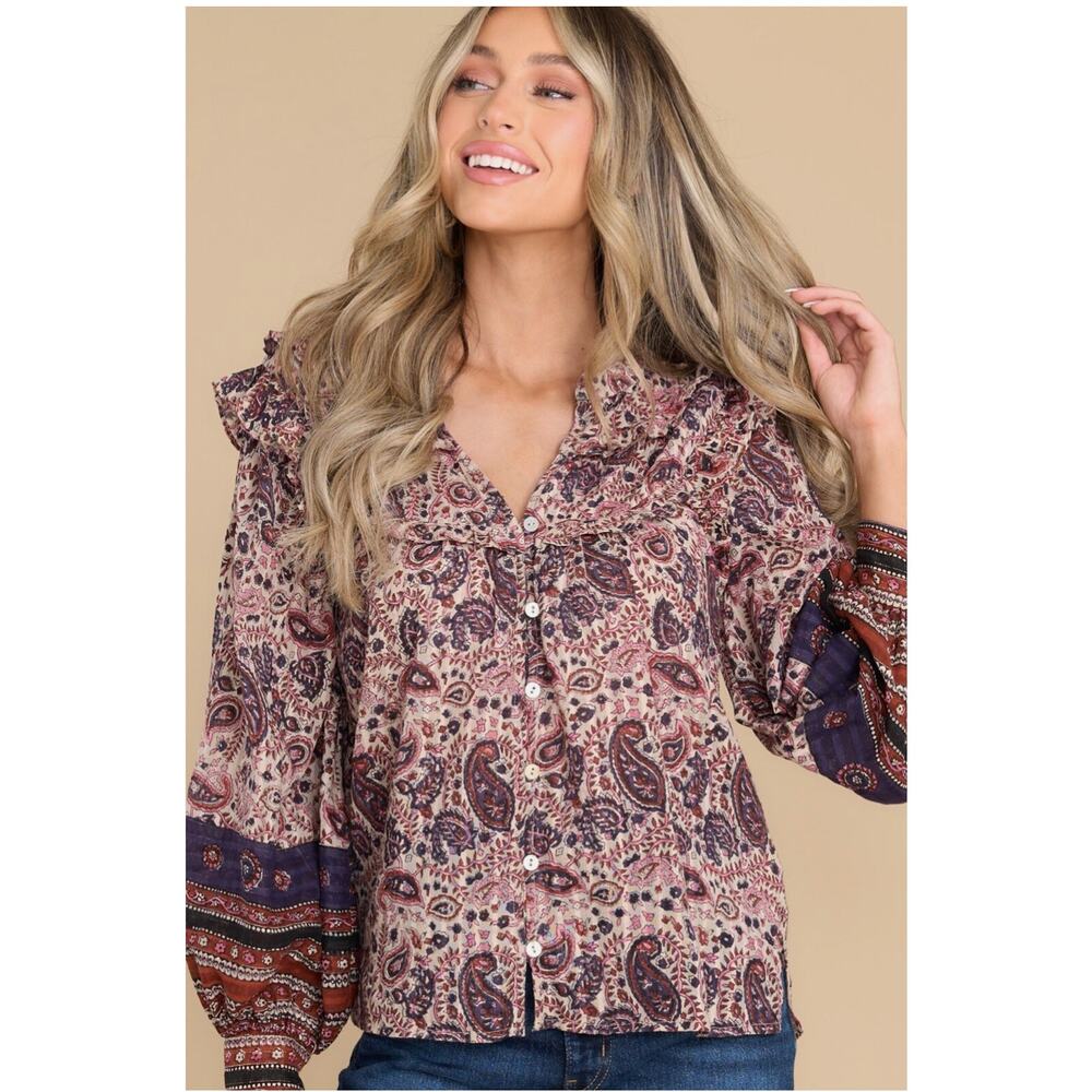 Cleobella Samara Blouse Laurel Print Medium Boho Paisley Floral Organic Cotton